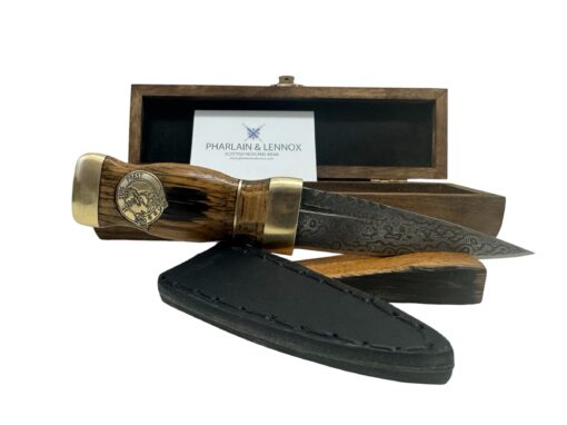 Brass Clan Crest Oak Scotch Whisky Barrel Damascus Sgian Dubh 006 - Pharlain & Lennox
