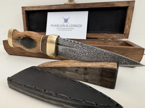 Brass Oak Scotch Whisky Barrel Damascus Sgian Dubh 005 - Pharlain & Lennox